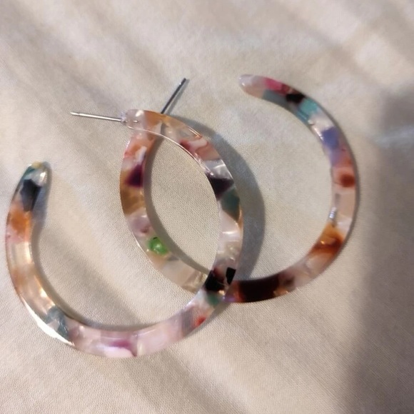 Acrylic Boho Colorful Rainbow Thin Half Hoop Earrings - Picture 8 of 15